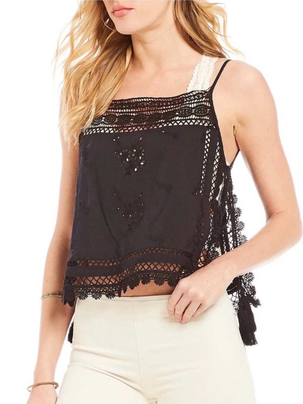 FREE PEOPLE Garden Party cami top in black.